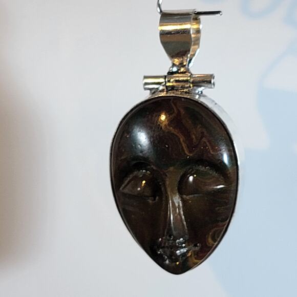 Handmade Silver Pendant – Simulated Jasper Face + 20" Sterling Silver Chain - Picture 1 of 10